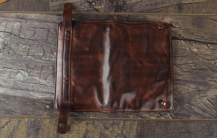 Handmade Leather Mens Cool Long Leather Wallet Bifold Clutch Wallet for Men