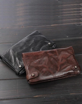 Handmade Leather Mens Cool Long Leather Wallet Bifold Clutch Wallet for Men