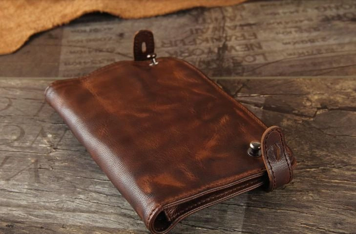 Handmade Leather Mens Cool Long Leather Wallet Bifold Clutch Wallet for Men