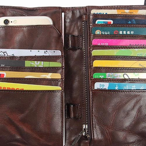 Handmade Leather Mens Cool Long Leather Wallet Bifold Clutch Wallet for Men