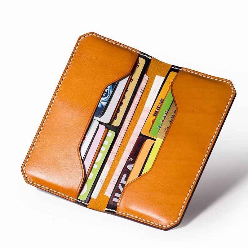 Handmade Leather Mens Cool Long Leather Wallet Bifold Clutch Wallet for Men