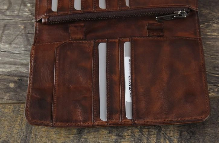 Handmade Leather Mens Cool Long Leather Wallet Bifold Clutch Wallet for Men
