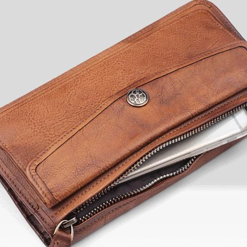 Handmade Leather Mens Cool Long Leather Wallet Bifold Clutch Wallet for Men