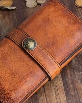 Handmade Leather Mens Cool Long Leather Wallet Bifold Clutch Wallet for Men