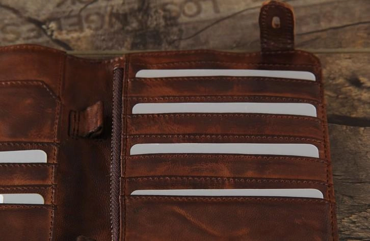 Handmade Leather Mens Cool Long Leather Wallet Bifold Clutch Wallet for Men