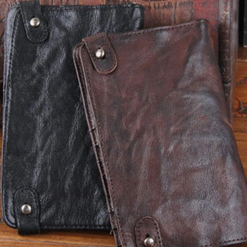 Handmade Leather Mens Cool Long Leather Wallet Bifold Clutch Wallet for Men