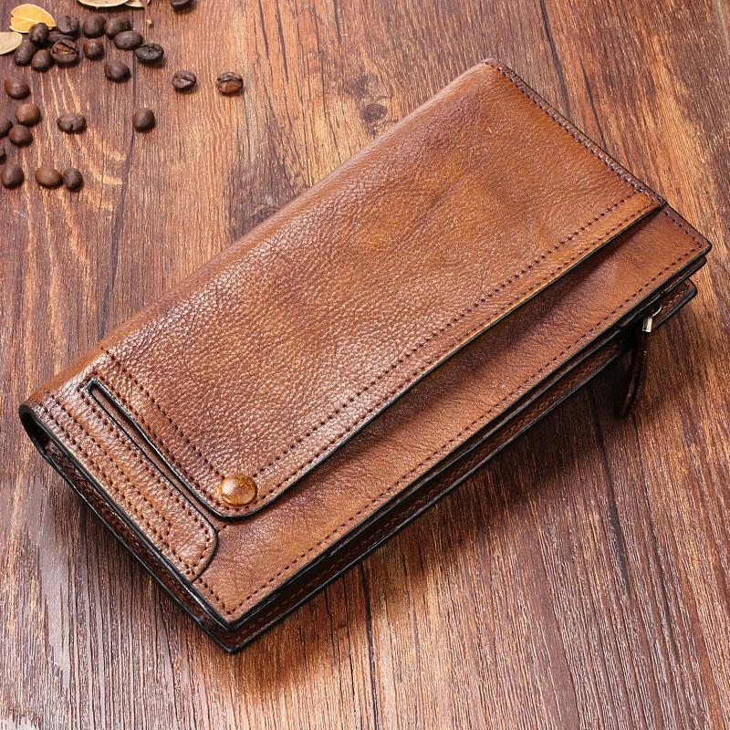 Handmade Leather Mens Cool Long Leather Wallet Bifold Clutch Wallet for Men