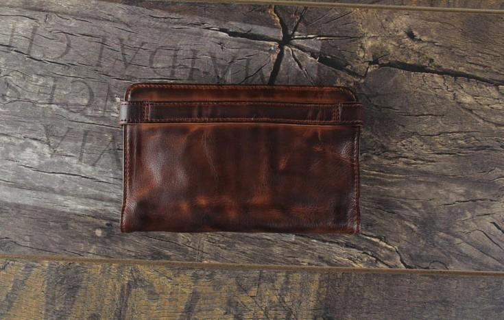 Handmade Leather Mens Cool Long Leather Wallet Bifold Clutch Wallet for Men