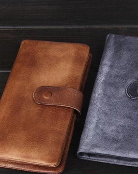 Handmade Leather Mens Cool Long Leather Wallet Bifold Clutch Wallet for Men