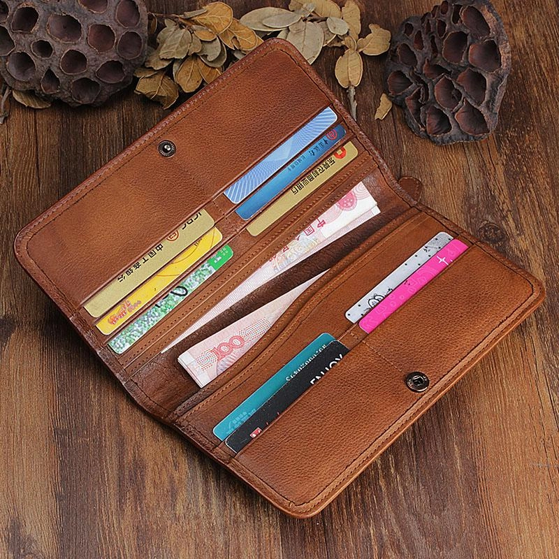 Handmade Leather Mens Cool Long Leather Wallet Bifold Clutch Wallet for Men