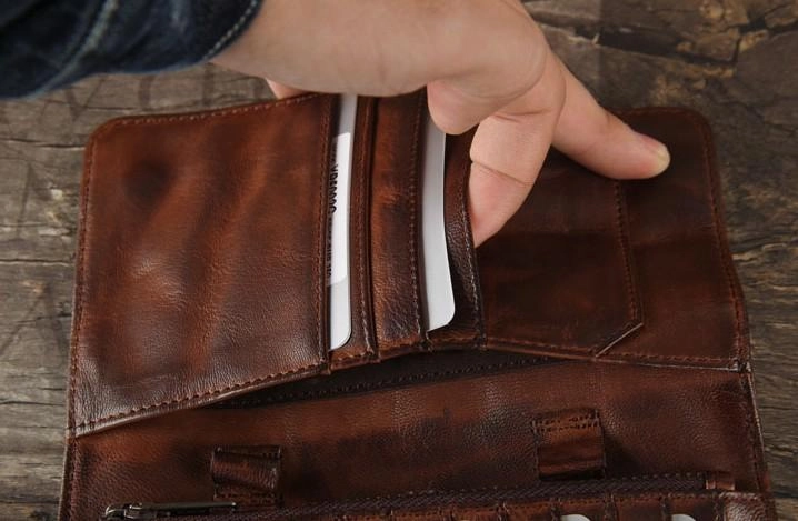 Handmade Leather Mens Cool Long Leather Wallet Bifold Clutch Wallet for Men