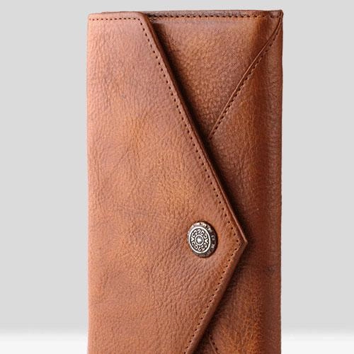 Handmade Leather Mens Cool Long Leather Wallet Bifold Envelope Clutch Wallet for Men