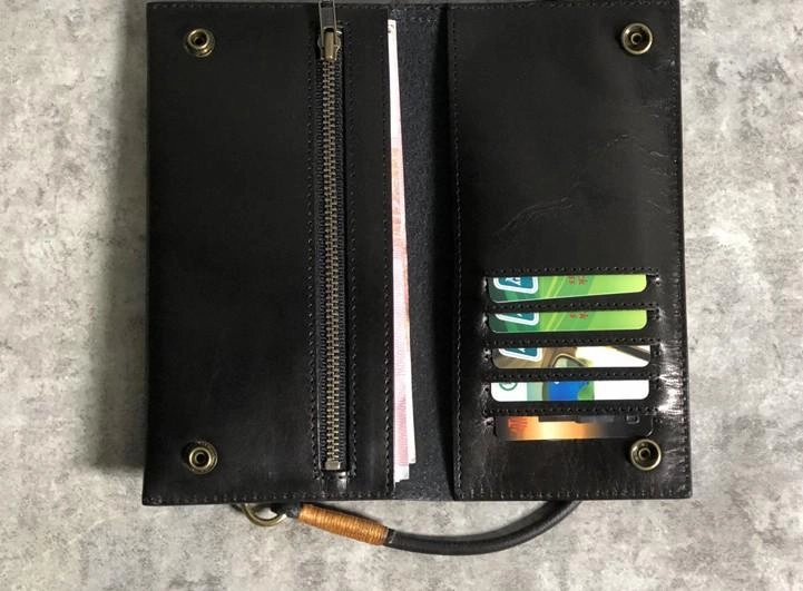 Handmade Leather Mens Cool Long Leather Wallet Biker Wallet Clutch Wallet for Men