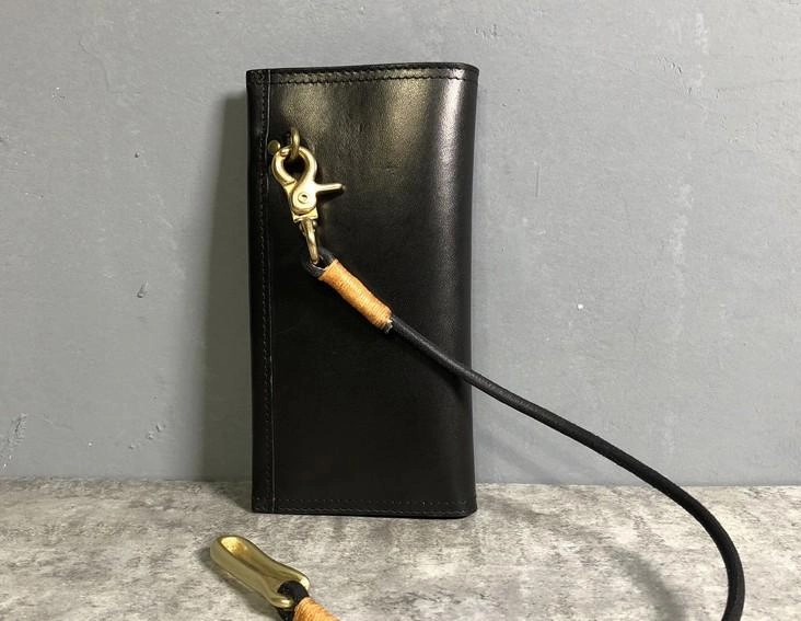 Handmade Leather Mens Cool Long Leather Wallet Biker Wallet Clutch Wallet for Men