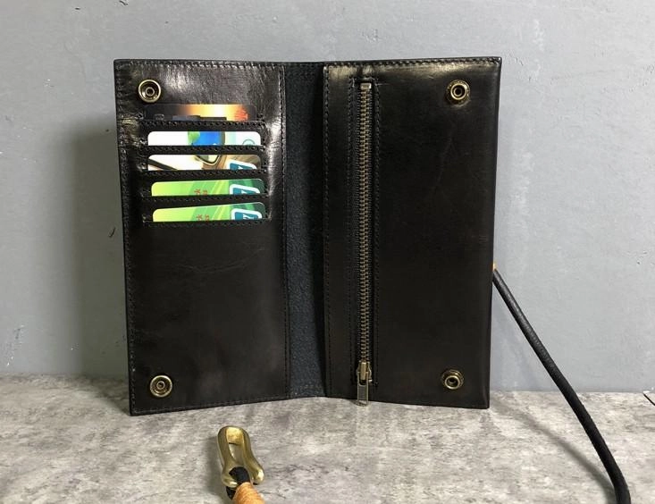 Handmade Leather Mens Cool Long Leather Wallet Biker Wallet Clutch Wallet for Men