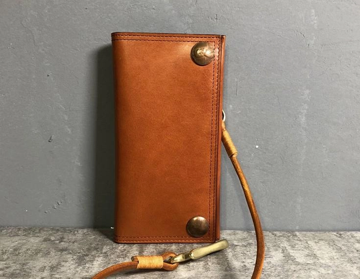 Handmade Leather Mens Cool Long Leather Wallet Biker Wallet Clutch Wallet for Men