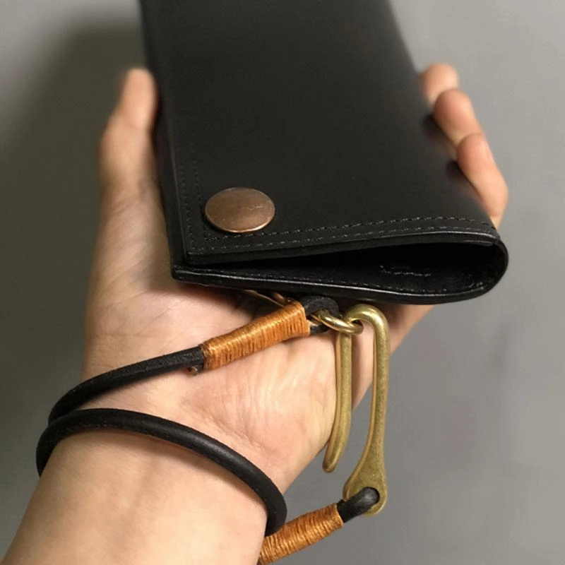 Handmade Leather Mens Cool Long Leather Wallet Biker Wallet Clutch Wallet for Men