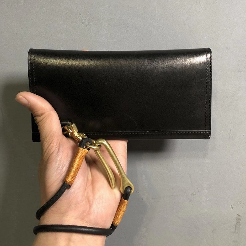 Handmade Leather Mens Cool Long Leather Wallet Biker Wallet Clutch Wallet for Men
