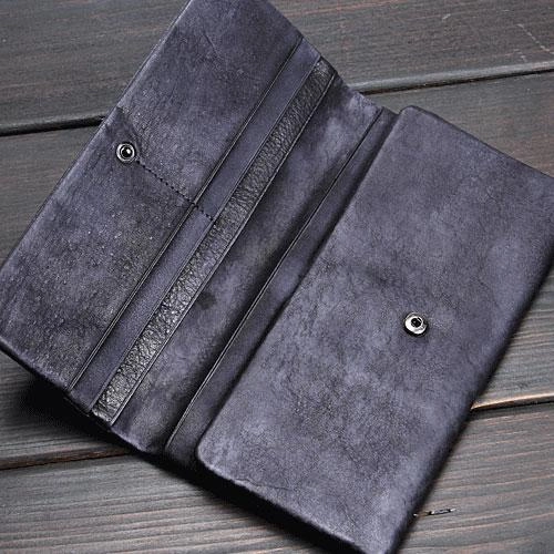 Handmade Leather Mens Cool Long Leather Wallet Trifold Clutch Wallet for Men