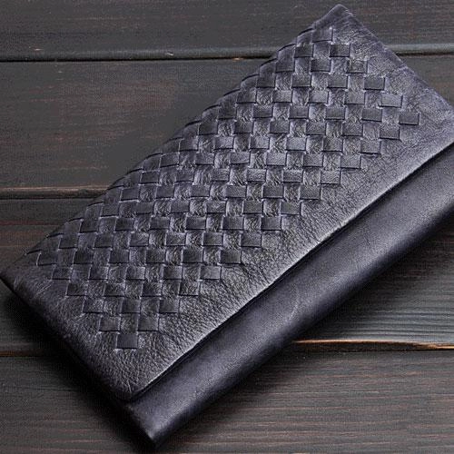 Handmade Leather Mens Cool Long Leather Wallet Trifold Clutch Wallet for Men