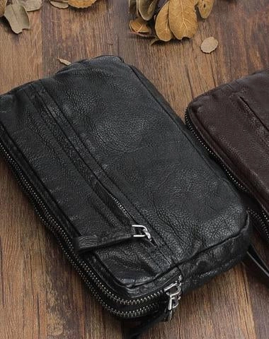 Handmade Leather Mens Cool Long Leather Wallet Zipper Clutch Wristlet Wallet for Men