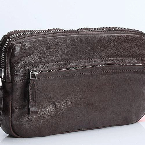 Handmade Leather Mens Cool Long Leather Wallet Zipper Clutch Wristlet Wallet for Men