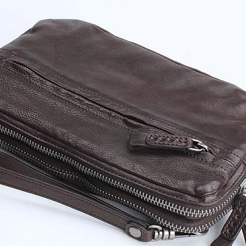 Handmade Leather Mens Cool Long Leather Wallet Zipper Clutch Wristlet Wallet for Men