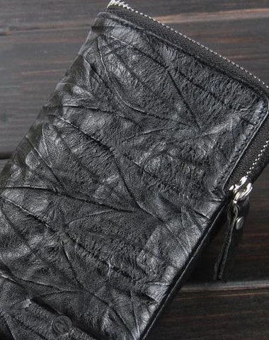 Handmade Leather Mens Cool Long Leather Wallet Zipper Wristlet Clutch Wallet