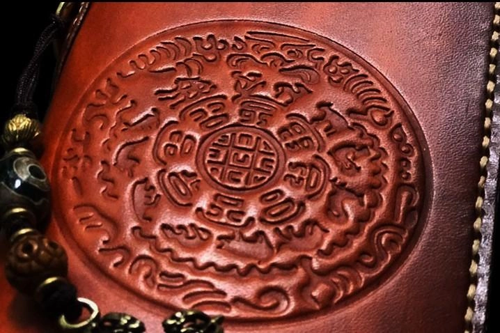 Handmade Leather Mens Cool Tibetan Chain Biker Wallets Leather Clutch Wallet Long Wallets for Men