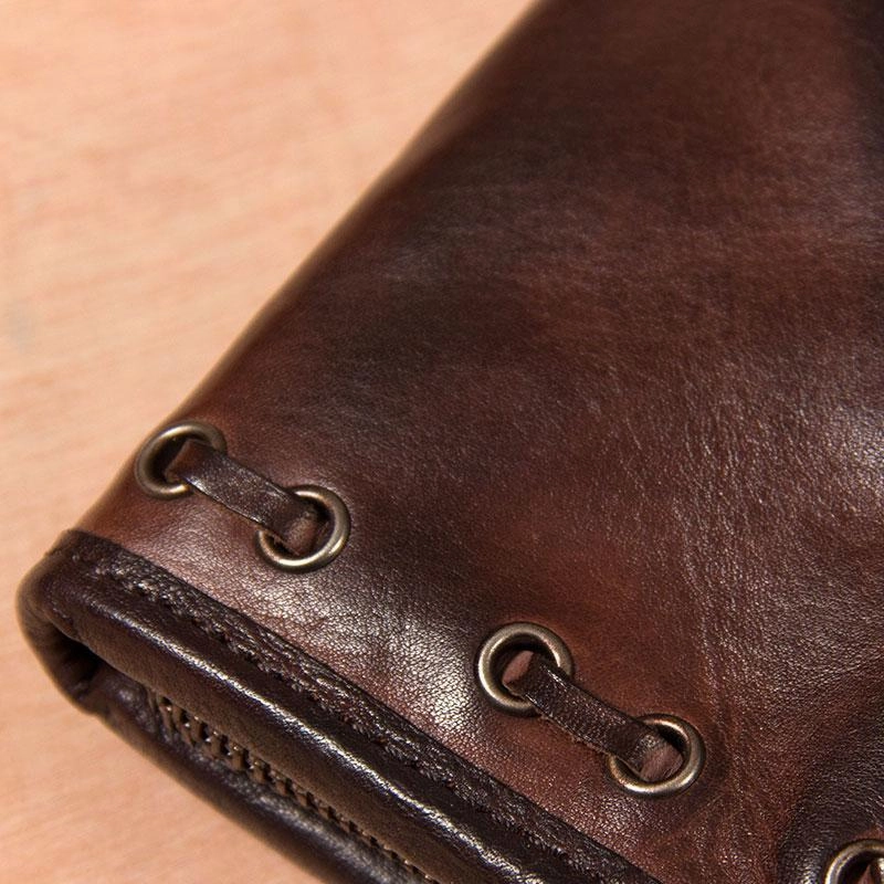 Handmade Leather Mens Long Clutch Wallet Coffee Vintage Zipper Long Wallet for Men