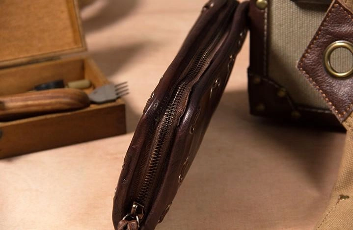 Handmade Leather Mens Long Clutch Wallet Coffee Vintage Zipper Long Wallet for Men