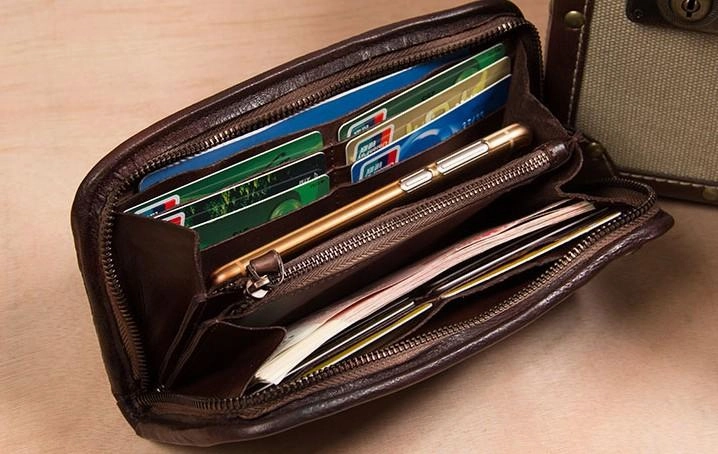 Handmade Leather Mens Long Clutch Wallet Coffee Vintage Zipper Long Wallet for Men