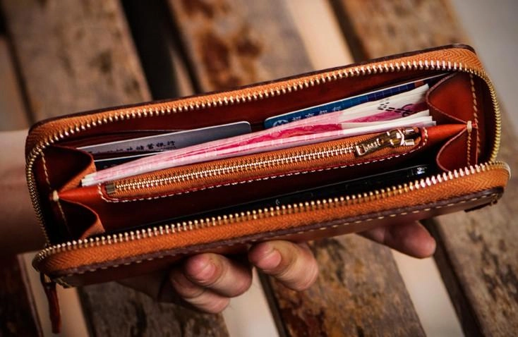 Handmade Leather Mens Tibetan Chain Biker Wallet Cool Leather Clutch Wallet Long Wallets for Men
