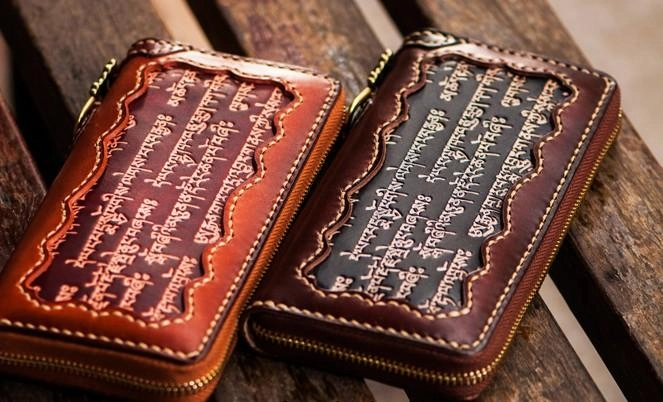 Handmade Leather Mens Tibetan Chain Biker Wallet Cool Leather Clutch Wallet Long Wallets for Men