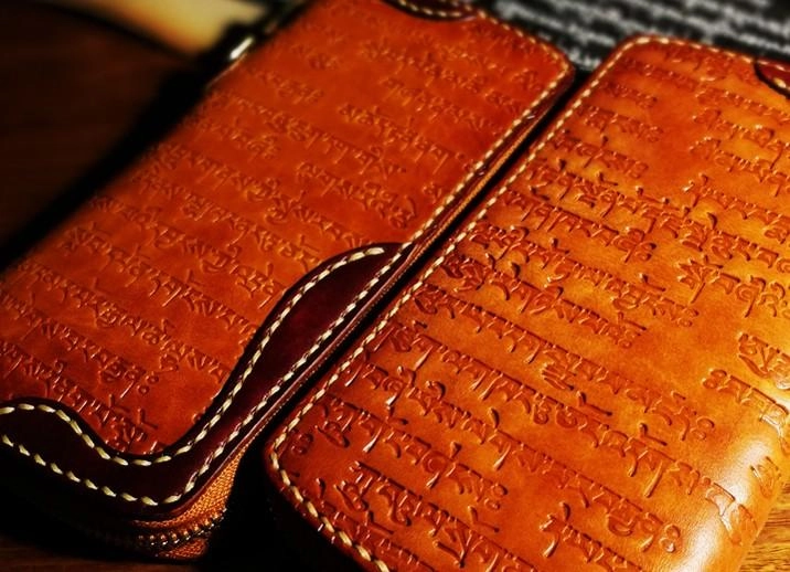 Handmade Leather Mens Tibetan Chain Biker Wallets Cool Leather Wallet Long Clutch Wallets for Men