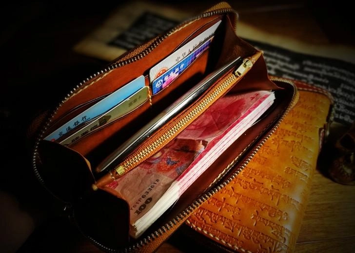 Handmade Leather Mens Tibetan Chain Biker Wallets Cool Leather Wallet Long Clutch Wallets for Men