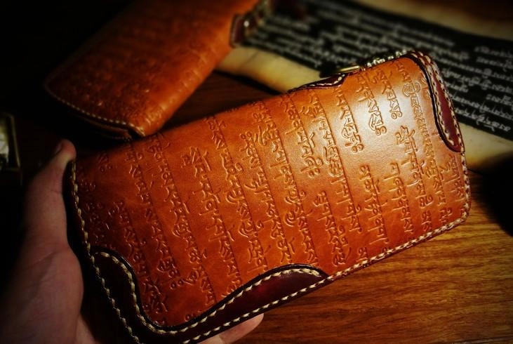 Handmade Leather Mens Tibetan Chain Biker Wallets Cool Leather Wallet Long Clutch Wallets for Men