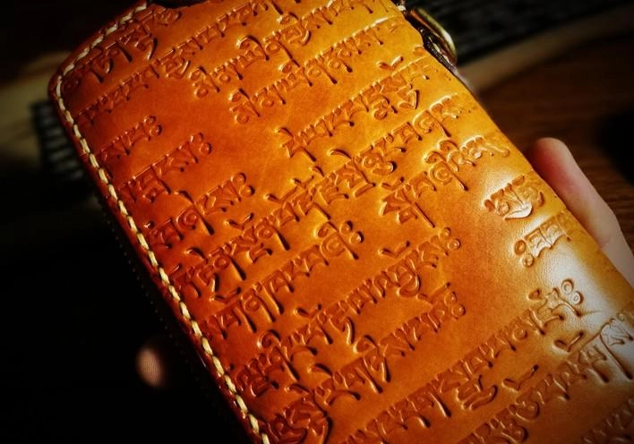 Handmade Leather Mens Tibetan Chain Biker Wallets Cool Leather Wallet Long Clutch Wallets for Men