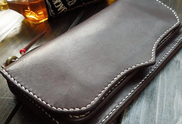 Handmade leather mens wallet bifold leather Long clutch wallet for men