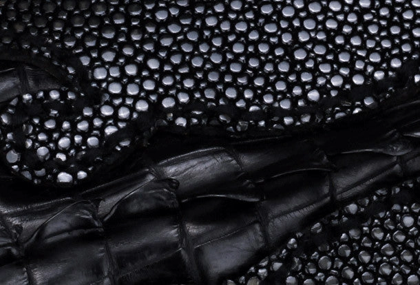 Handmade leather Pearl fish crocodile skin long biker trucker wallet leather clutch men Black Tooled wallet