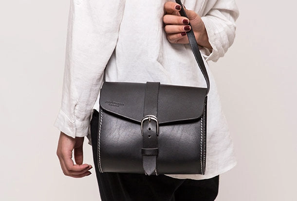 Handmade Leather purse crossbody bag black for women leather shoulder bag