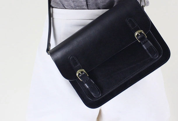 Handmade Leather satchel bag shoulder bag black brown for women leather crossbody bag
