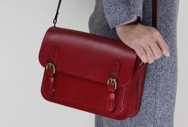 Handmade Leather satchel bag shoulder bag black brown for women leather crossbody bag