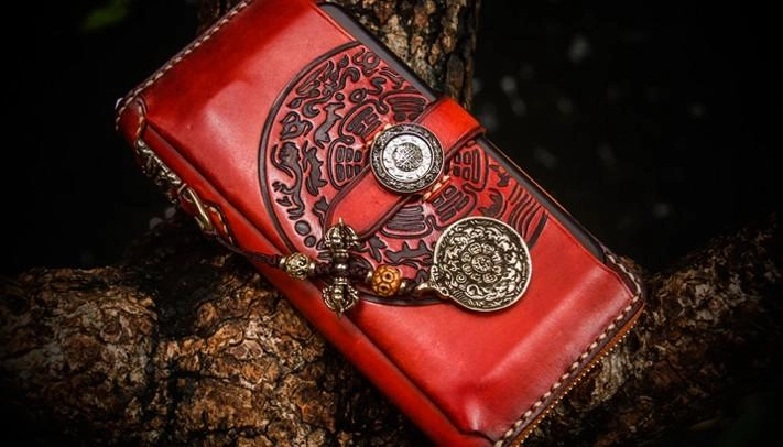 Handmade Leather Tibetan Mens Chain Biker Wallets Cool Leather Wallet Long Clutch Wallets for Men