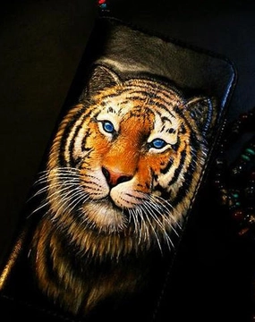 Handmade Leather Tiger Zipper Mens Long Wallet Clutch Cool Leather Wallet Long Tooled Wallets for Men