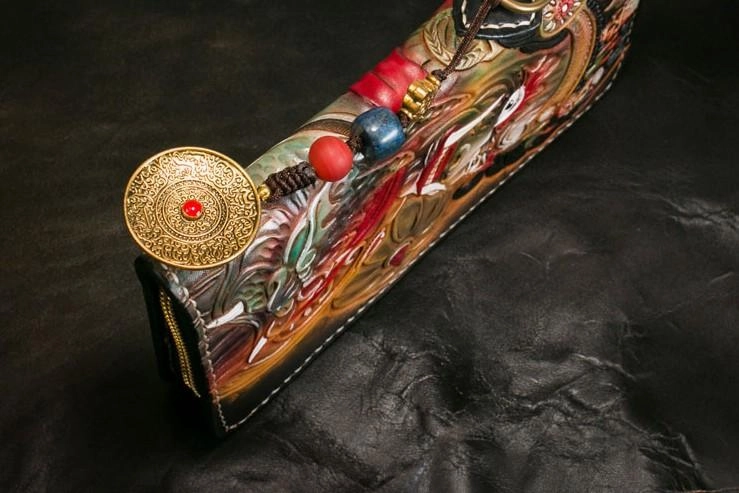 Handmade Leather Tooled Mah??k??la Mens Chain Biker Wallet Cool Leather Wallet Long Clutch Wallets for Men