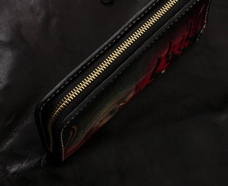 Handmade Leather Tooled Mah??k??la Mens Chain Biker Wallet Cool Leather Wallet Long Clutch Wallets for Men