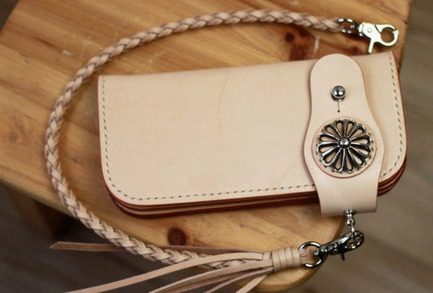 Handmade leather vintage men biker wallet bifold Long wallet purse clutch for men