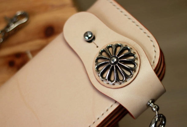 Handmade leather vintage men biker wallet bifold Long wallet purse clutch for men