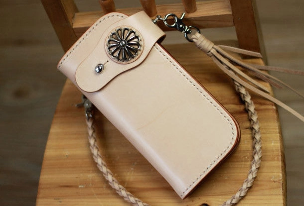 Handmade leather vintage men biker wallet bifold Long wallet purse clutch for men